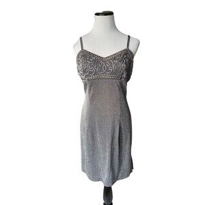 Vintage Y2K  Dave & Johnny Shimmer Party Dress Size 13/14 Silver HOCO Formal 90s
